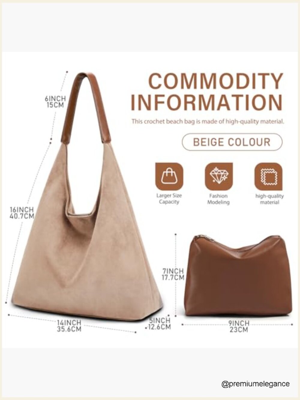 2-Piece Vegan Leather Purse Set: Slouchy Hobo & Tote Bags - Picture 4 of 7